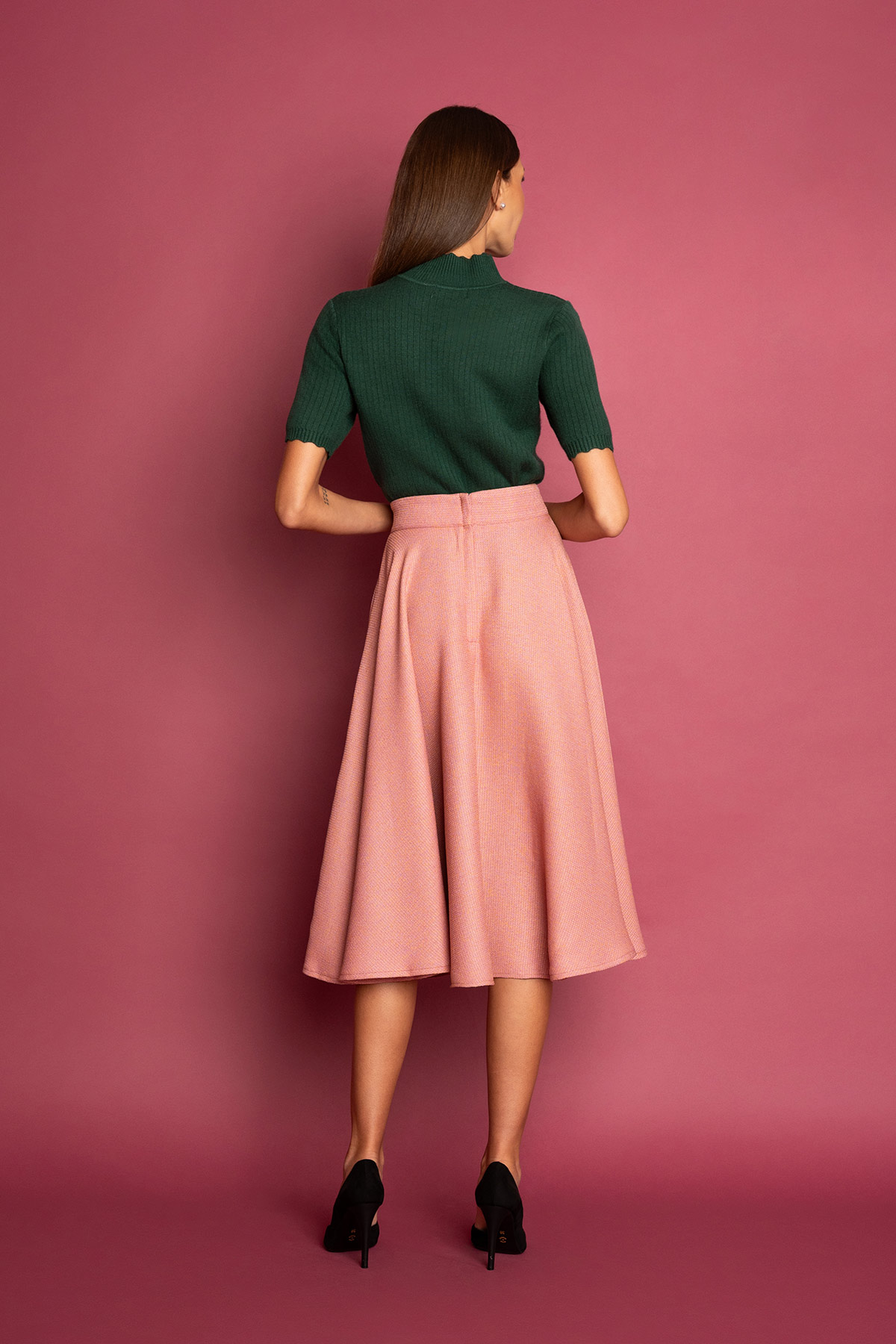 50s-roz-klos-fousta-6 Ψηλόμεση φούστα απόμαλακό πλεκτό ύφασμα, σε κλος γραμμή, με κρυφές τσέπες, για να δημιουργήσετε ένα ρετρό look για όλες τις ώρες!
